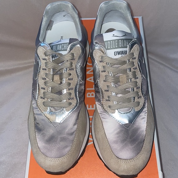 NWT VOILE BLANCHE QWARK HYPE WOMAN Leather and Fabric Sneakers in Grey-Beige - Picture 9 of 15